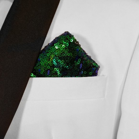 Men's Sequin Pre-Folded Pocket Square Insert - Iridescent Green & Blue - Picture 9 of 9